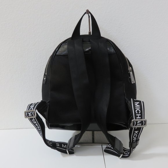 MICHAEL KORS - RHEA LEATHER BACKPACK WITH LOGO - BLACK/WHITE main image 4